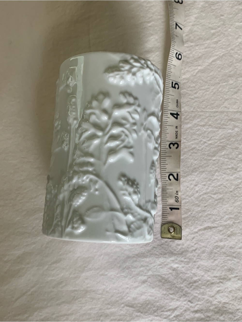Zara White Embossed Ceramic Vase with Tree Motif